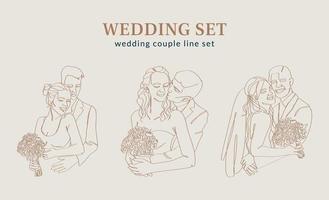 Wedding couple line set vector