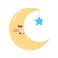 crescent moon sleeping kawaii vector
