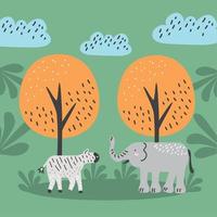 elephant and zebra doodle vector
