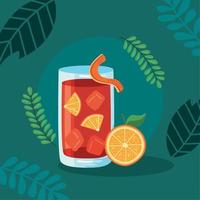 negroni cocktail and orange vector