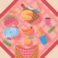 picnic food in tableclothes vector