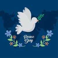 peace day lettering postcard vector