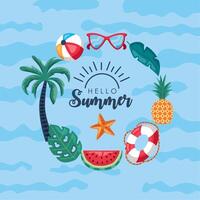 hello summer circular frame vector