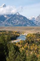 View of the Grand Teton mountain range from the Snake River Overlook photo