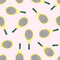 Seamless pattern with tennis racquet on pink background. Isolated vector illustration of sport equipment. Fitness concept for wrapping paper,sports banners. Colorful print in flat style