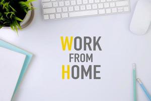 Work from home concept, protection pandemic of covid-19 with quarantine and work at home, communication and internet, social distancing for protective with infection and outbreak of coronavirus. photo