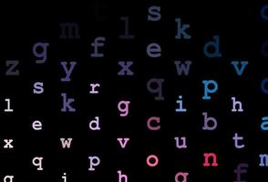 Dark blue, red vector background with signs of alphabet.