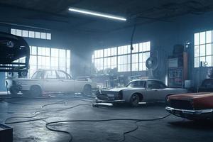 Auto repair and maintenance garage render 3D photo