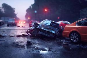 accidente automovilístico, colisión en la carretera, render 3d foto