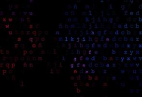 Dark blue, red vector background with signs of alphabet.