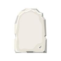 Rectangle stone tablet. Tombstone. Gray frame, block boulder for interface ui games. Rock banner with cracked elements. Vector cartoon illustration isolated on white background.