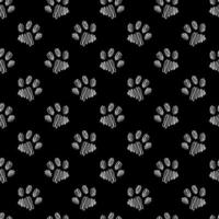 Animal paw print seamless black and white pattern. Vector hand-drawn background.