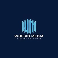 Abstract initial letter WM or MW logo in blue color isolated in blue navy background applied for video production company logo also suitable for the brands or companies have initial name MW or WM. vector