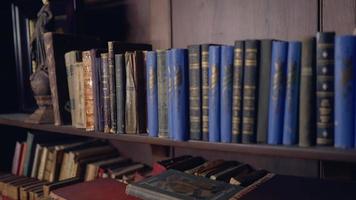 old library with shelves of antique books. video