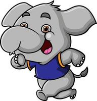 The cute elephant is running while wearing a shirt vector