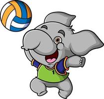 el lindo elefante está jugando voleibol y haciendo salto aplastante vector