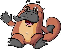 The cute platypus is sitting and waving the hand vector