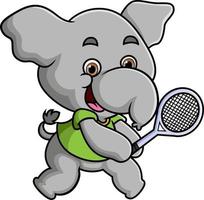 el buen elefante está jugando bádminton y sosteniendo una raqueta vector