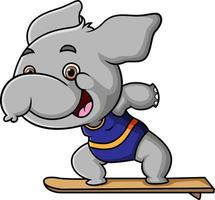 The cute elephant is playing with surfboard on the beach vector