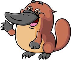 The cute platypus is waving the hand and giving the happy smile vector