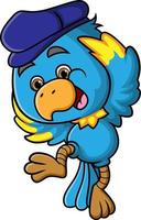 The cute bird is wearing a cap while covering both ears vector