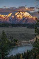 Wyoming, USA. View of the Grand Teton mountain range from the Snake River Overlook photo