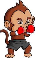 The master monkey is doing the boxing with the good gloves vector