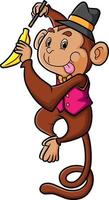 The magician monkey is changing the banana with magic stick vector