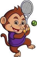 The cute monkey is playing the tennis and hitting the ball vector