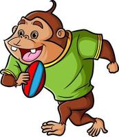 The chimpanzee rugby player is doing the practice in the field vector