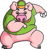 The large pig is playing baseball and going to throw the ball while wearing a cap vector