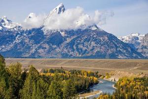View of the Grand Teton mountain range from the Snake River Overlook photo