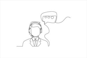 Single one line drawing Call Center Operator Wearing Headphone. Customer service concept. Continuous line draw design graphic vector illustration.