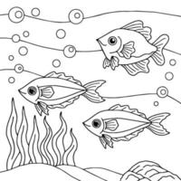 Diseño de página para colorear de contorno de peces acuáticos para niños vector