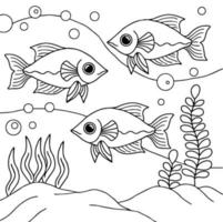 Diseño de página para colorear de contorno de peces acuáticos para niños vector