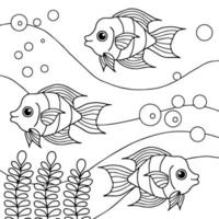 Diseño de página para colorear de contorno de peces acuáticos para niños vector