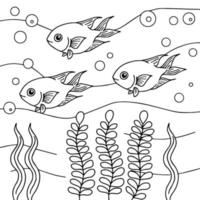 Diseño de página para colorear de contorno de peces acuáticos para niños vector