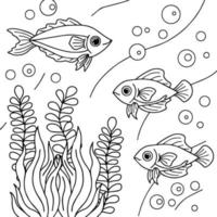 design aqua fish outline coloring page for kid vector