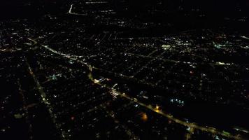 Night Aerial View of Illuminated British City. Drone's Footage of Luton Town of England at Night video