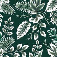 las composiciones de color verde y blanco dejan plantas tropicales de patrones sin fisuras sobre un fondo delicado. plantilla de moda para el diseño. textura de tela o papel tapiz. trópicos exóticos. fondo de la naturaleza vector