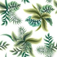 patrón sin fisuras de la selva tropical con hojas de palma verdes y hojas de monstera sobre fondo blanco. diseño para tela, papel tapiz o textura impresa. diseño de verano. papel pintado de la naturaleza. fondo tropical vector