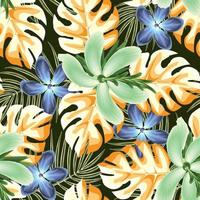 hojas de palma monstera abstractas fondo sin costuras con coloridas hojas tropicales y flores sobre fondo oscuro. diseño vectorial impresión de la selva. fondo floral. trópicos exóticos. el verano. otoño vector