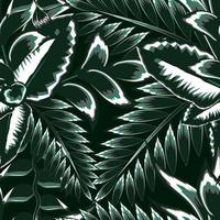 blue vintage rainforest tropical plant seamless pattern with fern leaf, calla leaves and heliconia flower on dark background. abstract background. nature wallpaper. vector design. tropical background