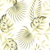 elegancia patrón tropical sin costuras con hojas de plantas de monstera beige y hojas de palma sobre fondo blanco. diseño vectorial estampado de jungla plana. fondo floral. ilustración de moda de verano en la playa. otoño vector