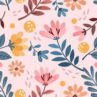 Flowers and leaf in vintage color seamless pattern. vector