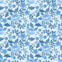 Blue monochrome  flower ornament seamless pattern. vector