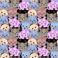 Cute emotion cat on black background seamless pattern. vector