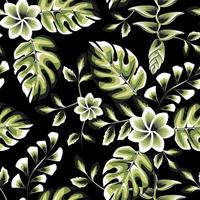 hojas de monstera verde noche con flores de heliconia plantas tropicales de patrones sin fisuras de moda. fondo floral. verano exótico. diseño vectorial estampados y textiles. fondo tropical vector