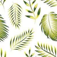 green leaves tropical seamless pattern fern and palm leaf with yellow color combination plants on white background. Beach summer shirt design. jungle print. exotic summer. tropical elements vector