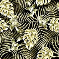 green and gold color tropical monstera palm leaves seamless pattern on dark background. fashionable texture. tropical decorative. exotic summer. nature wallpaper. tropical background vector